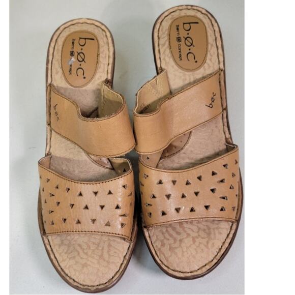 b.o.c Born Sandals Womens 9 Concept Wedge Slides Cut Out Tan Sandals Boho Casual - Picture 2 of 10